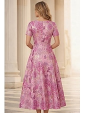 economico Abiti da cocktail-Linea ad A Lunghezza alla caviglia Lunghezza Tè Abito Formale Abiti da Cocktail Elegante Manica Corta Scollo a V Matrimonio Formale Jacquard con Pieghe