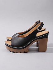 baratos Sandálias de salto-Sandálias femininas brancas peep toe com salto bloco – sandálias confortáveis de verão com tira no calcanhar, ideais para festas, jardim e uso diário.