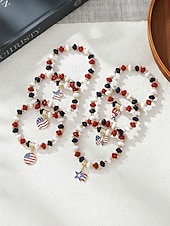 cheap Accessories-Women's Alloy &amp; Acrylic Patriotic Charm Bracelet, Stretch Beaded Bracelet in Multi Pendant Styles for America 250th Celebration, Independence Day and Daily Casual Wear