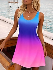economico Arte &amp; Design Abito-Per donna Mini Abito Abito a trapezio Abito Estivo Abito a spalle scoperte Vacanza Casual Quotidiano Spiaggia Ferie Vestibilità regolare Ombre Grafico Senza Maniche Collo a U Blu Viola Arancione Verde