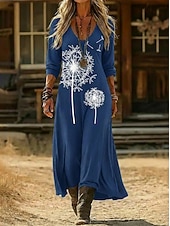  Γυναικεία Μακρύ φόρεμα Καθημερινό φόρεμα Floral φόρεμα Καλοκαιρινό φόρεμα Βίντατζ Καθημερινά ΕΞΩΤΕΡΙΚΟΥ ΧΩΡΟΥ Διακοπές Χαλαρή Εφαρμογή Πικραλίδα Μακρυμάνικο Λαιμόκοψη V Λευκό Κίτρινο Βαθυγάλαζο Γκρίζο