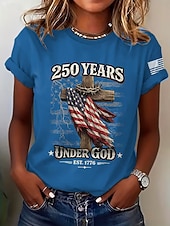 economico Magliette Giorno dell’Indipendenza-Giorno dell'Indipendenza Americana Per donna Maglietta Stampato Grafico Lettera Vintage Elegante Classico Manica Corta Girocollo Top Regolari Quotidiano Blu Nero Bianco Rosso Estate Primavera
