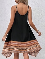 billige Boho-kjoler-Dame Midikjole Boho-kjole Uformell kjole Slipkjole Elegant Mote Moderne utendørs Feriereise Ut på byen Normal Grafisk Ermeløs Crew-hals Svart Rød Grønn Sommer Vår