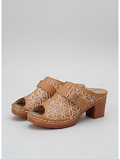 abordables Sandales à glissière-Mules à talon bloc brodées bleues pour femmes - sandales à boucle florale pour brunch, garden-parties et style rétro au quotidien