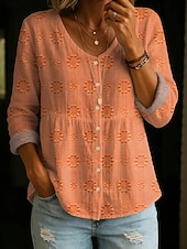 cheap Floral Blouses-Women's Blouse Buttons Print Floral Graphic Elegant Vacation Vintage Long Sleeve Crew Neck Regular Tops Daily Yellow Pink Purple Fuchsia Orange Summer Spring Fall