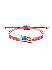 cheap Accessories-Unisex Alloy &amp; Polyester Adjustable USA Flag Bracelet, Multi-Color Patriotic Charm Rope Bracelet for America 250th Anniversary, Independence Day, Casual Wear, Travel and Vacation Styling