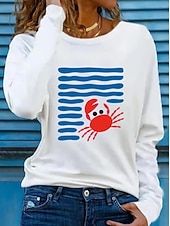 economico Maglietta Arte &amp; Design-Per donna Maglietta Stampato Grafico Geometrico Oceano Moda Elegante Classico Manica Lunga Girocollo Top Regolari Quotidiano Weekend Blu Nero Bianco Rosa Estate Primavera Autunno
