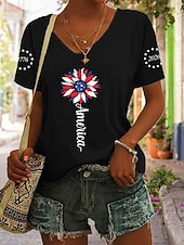 voordelige Onafhankelijkheidsdag Top-Amerikaanse onafhankelijkheidsdag Dames T-shirt Afdrukken Grafisch Amerikaanse vlag Vintage Stijlvol Klassiek Korte mouw V-hals Normale tops Dagelijks blauw Zwart Wit Grijs Zomer Lente