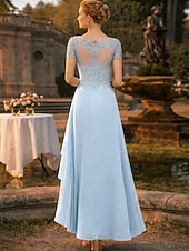 ieftine Lungimea gleznei-Linia -A Lungimea ceaiului Rochie de petrecere Rochie de Cocktail Rochie pentru invitata de nunta Rochie Mama Miresei Manșon scurt În V Elegant Plus Size Înalt Mic Invitat la nunta Petrecere Nuntă