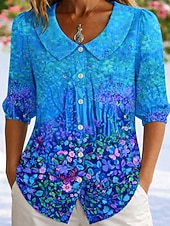 preiswerte Blumenblusen-Damen Hemd Boho-Hemd Blumen Elegant Bohemien Täglich Strandbekleidung Urlaubskleidung Blau Weiß Purpur Rosa Leicht Blau Sommer Frühling