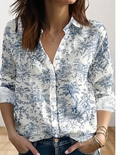 abordables Blouses rayées et géométriques-Femmes Chemise Boutons Imprimé Géométrique Actif Quotidien Élégant manche longue Col de chemise Hauts Réguliers Quotidien Fête Blanche Orange Été Printemps