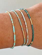 olcso Nyaralási kiegészítők-Női bohém rugalmas gyöngyös karkötő szett, 4 karkötő, gyöngyös kivitelben arany díszítéssel, tökéletes tengerparti nyaraláshoz és mindennapi viseletre