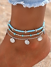 お買い得  レディースブレスレット-女性用ボヘミアンスタイル合金アンクレットセット、マルチカラー、シェルチャーム、普段使い、休暇、旅行に最適