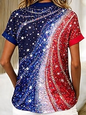  día de la independencia americana Mujer Blusa Botones Estampado Graphic Bandera Vintage Elegante Casual Manga Corta Escote en Pico Tops regulares Diario Azul Piscina Verano Primavera