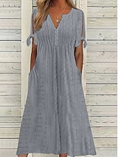 olcso Fehér csipke ruhák-Női Midi ruha Boho ruha A vonalú ruha nyári ruha Rakott ruha Elegáns Divat Modern Hétköznapi Napi Szabadtéri Laza öltözet Sima Rövid ujjú V-alakú Medence Fekete Fehér Arcpír rózsaszín Nyár Tavasz