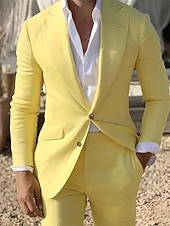 preiswerte Herren Klassische Blazer-Herren Abschlußfeier Blazer Abendkleidung Zeremonie Hochzeitsfeier Business-Kleidung Mode Lässig Frühling &amp; Herbst Polyester TR Einfach Tasche Lässig / Alltäglich Einreihig Blazer Hellrosa Gelb Rosa