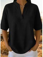 abordables T-shirt uni-Femmes Chemise gaufrée T-shirt Tops en tricot gaufre Uni Élégant Classique Moderne Manche Courte Col en V Hauts Réguliers Quotidien Fête Sortir Blanche Orange Vert Bleu clair Noir Été Printemps