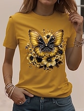 voordelige Dieren thee-Dames T-shirt Afdrukken Bloemig Stijlvol Klassiek Casual Korte mouw Strakke ronde hals Ronde hals Normale tops Dagelijks Kastanjebruin Geel Blozend Roze Paars Zomer Lente