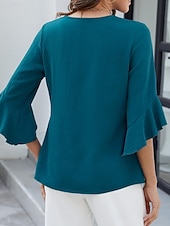 economico Bluse Eleganti-Per donna Camicia Blusa Top in chiffon Volant Semplice Elegante Classico Moderno Manica 3/4 Scollo a V Top Regolari Quotidiano Ferie Uscire Nero Bianco Verde Azzurro Estate Primavera