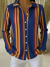  Femmes Chemise gaufrée Chemisier Boutons Imprimé Rayé Vacances Quotidien Occasionnel manche longue Col de chemise Hauts Réguliers Quotidien Extérieur Fête Bleu Jaune Violet Été Printemps Automne