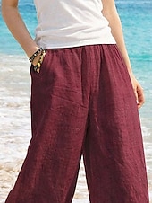 cheap Bottoms-Women's Cotton Linen Pants Wide Leg Chinos Summer Pants Basic Casual Ankle-Length High Waist Plain Pocket Elastic Waistband Comfy Soft Comfortable Stretchy Outdoor Vacation Street Wine Summer Spring