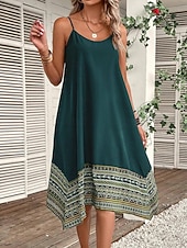 billige Boho-kjoler-Dame Midikjole Boho-kjole Uformell kjole Slipkjole Elegant Mote Moderne utendørs Feriereise Ut på byen Normal Grafisk Ermeløs Crew-hals Svart Rød Grønn Sommer Vår