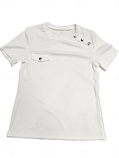 abordables Camiseta lisa-Mujer Camiseta Camiseta superior Botones Plano Moda Elegante Clásico Manga Corta Cuello Barco Tops regulares Diario Noche Fin de semana Negro Blanco Rojo Azul Marino Marrón Verano Primavera