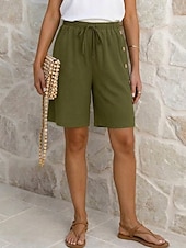 cheap Bermuda Shorts-Women's Bermuda shorts Shorts Summer Shorts Burmuda Shorts Vacation Fashion Casual Daily Knee Length Mid Waist Solid Color Plain Drawstring Elastic Waist Comfort Quick Dry Soft Inelastic Streetwear