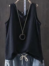 economico Camicie Finte Essenziali-Per donna Finto cotone e lino Semplice Moda Elegante Classico Senza Maniche Manica Corta Girocollo Top Regolari Quotidiano Uscire Weekend Blu Nero Bianco Giallo Rosa Estate Primavera