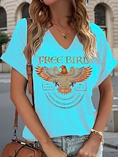voordelige Kunst &amp; Design t-shirt-muziekfestival Dames T-shirt Afdrukken Grafisch dier Brief Vintage Stijlvol Klassiek Korte mouw V-hals Normale tops Dagelijks Weekend Vakantiekleding blauw Licht beige Groen Zomer Lente