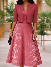 baratos Vestido Floral-Mulheres conjunto de vestido Vestido midi Vestido A Line Elegante Casual Floral Gráfico Imprimir Vestido midi Meia Manga Decote V Diário Azul Vermelho Roxo Verão Primavera Normal