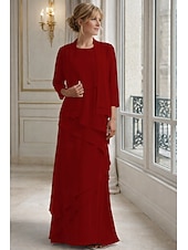 billiga Mammas klänningsset-Tvådelad A-linje Golvlång Bröllopsgästklänning Klänning till brudens mor Ärmlös Prydd med juveler Elegant Bröllopsgäst Bröllopsfest Chiffong Sjal inkluderad med Fallande volanger Enfärgat