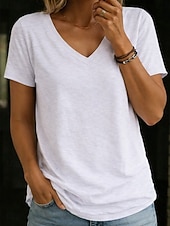economico T-shirt semplice-Per donna Maglietta Semplice Moda Elegante Classico Manica Corta Scollo a V Top Regolari Quotidiano Uscire Weekend Bianco Rosa Vino Blu marino Albicocca Estate Primavera