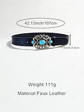 olcso Női öv-női bohém műbőr türkiz öv, fekete és barna western vintage deréköv gravírozott pánttal és díszes csattal hétköznapi viseletre, utazáshoz, nyaraláshoz és üdülőhelyi stílushoz