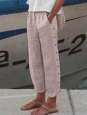 cheap Luxury Bottoms-Women's Cotton Pants Tapered pants Chinos Cropped Pants Fashion Streetwear Ankle-Length High Waist Striped Pocket Elastic Waistband Comfy Soft Comfortable Outdoor Street rice white Black Pink Green