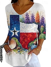  Amerikanischer Unabhängigkeitstag Damen Hemd Bluse Druck Stilvoll Klassisch Modern Halbarm V Ausschnitt Normale Oberteile Täglich Ferien Ausgehen Weiß Sommer Frühling