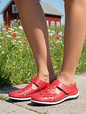 preiswerte Ballerinas für Damen-Rote, atmungsaktive Damen-Freizeitschuhe mit Lochmuster und weiter Passform – ideal für Alltag, Outdoor-Aktivitäten und Reisen.