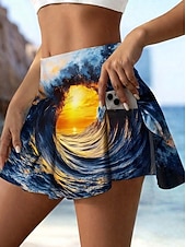preiswerte Grafische Röcke-Damen Urlaubsrock Tennissrock Elegant Mode Hawaiianisch Strandbekleidung Mini Hohe Taille Röcke Blumen Grafik Hohe Elastizität Täglich Strand Blau und Weiß Orange Dunkelblau Sommer