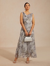  Pentru femei Rochie Maxi Rochii din Șifon Rochie de Vară Rochie A line Elegant Vacanță Zilnic Vacanță Invitat la nunta Floral Fără manșon Glugă Gât Gri Deschis