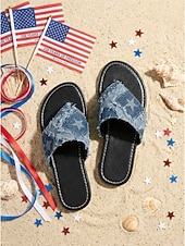  כפכפי ג'ינס לנשים לציון 250 שנה לארה"ב - סנדלי קנבס פטריוטיים עם כוכבים ופסים ושוליים שרופים ליום העצמאות 2026 ומסיבות ברביקיו &פסטיבלי קיץ