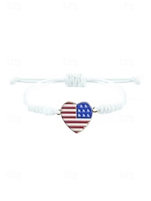 cheap Accessories-Unisex Alloy &amp; Polyester Adjustable USA Flag Bracelet, Multi-Color Patriotic Charm Rope Bracelet for America 250th Anniversary, Independence Day, Casual Wear, Travel and Vacation Styling