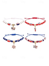 Недорогие Аксессуары-Набор женских браслетов из разных материалов, различные стили, подвески с патриотическим флагом США, регулируемые ремешки, идеально подходит для празднования 250-летия США, Дня независимости и повседневной носки.