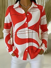  Femmes Chemise gaufrée Chemisier Boutons Imprimé Géométrique Vacances Quotidien Occasionnel manche longue Col de chemise Hauts Réguliers Quotidien Extérieur Fête Noir Rose Claire Rouge Orange Ét