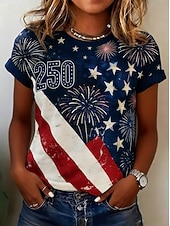  Ημέρα Αμερικανικής Ανεξαρτησίας Γυναικεία Μπλουζάκι Στάμπα Γραφική Γράμμα Αμερικάνικη σημαία Βίντατζ Στυλάτο Κλασσικό Κοντομάνικο Στρογγυλή Ψηλή Λαιμόκοψη Κανονικά μπλουζάκια Καθημερινά