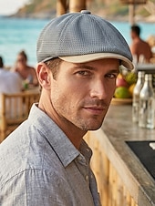 お買い得  メンズ帽子-メンズ用通気性メッシュニュースボーイキャップ、複数色展開、軽量ポリエステルアイビーハット、普段使い、旅行、休暇、夏の屋外スタイリングに最適