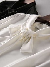 Недорогие Блузки и рубашки-Жен. Рубашка Блуза Топы из шифона галстук спереди Сплошной цвет Полотняное плетение Активный Стиль Классический Длинный рукав Вырез под горло галстук-шея Обычные топы Повседневные Уличная одежда Офис