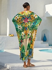 levne potisk neformálních šatů-tropické pokušení splývavý šifonový kaftan s leperdem