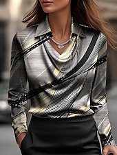  Mulheres Camisa Social Imprimir Com Pregas Gráfico Geométrica Elegante à moda Casual Manga Longa Gola Boba Tops regulares Diário Trabalho Feriado Cinzento Verão Primavera Outono