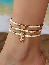 cheap Vacation Accessories-Women's Boho Elastic Beaded Anklet Set, Alloy Beads, Stretchable, Multi-Color, Trendy Summer Foot Jewelry, Perfect for Vacation, Travel and Daily Casual Wear