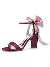 baratos noiva-Sandálias de noiva nude com salto bloco e laço - sapatos de casamento elegantes para casamentos no jardim.
